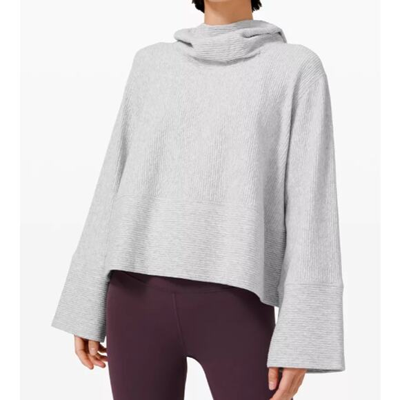 Lululemon Womens Retreat Yourself Hoodie Sweatshirt Textured Rib Light Grey L/XL - Picture 1 of 8